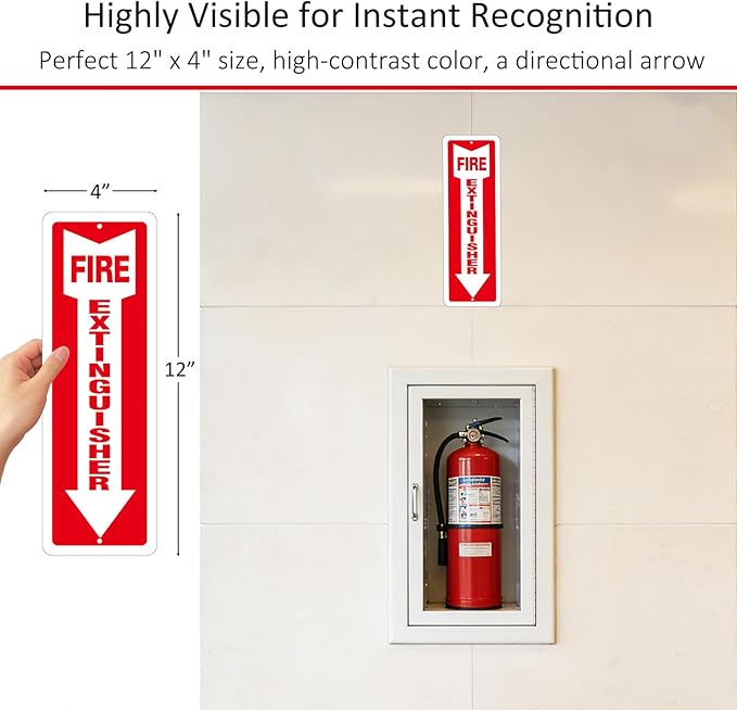(4 Pack) Self-adhesive Fire Extinguisher Sign, 12" x 4" Durable Plastic Fire Extinguisher Sticker for Business and Home Use, Indoor, Outdoor, 20 Mil Thick PVC Safety Signs, Weather-resistant, No Fade, Easy to Install
