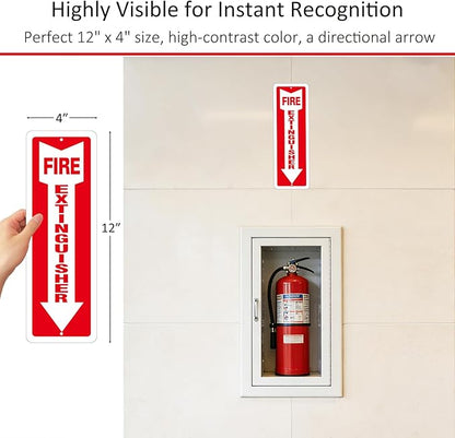 (4 Pack) Self-adhesive Fire Extinguisher Sign, 12" x 4" Durable Plastic Fire Extinguisher Sticker for Business and Home Use, Indoor, Outdoor, 20 Mil Thick PVC Safety Signs, Weather-resistant, No Fade, Easy to Install