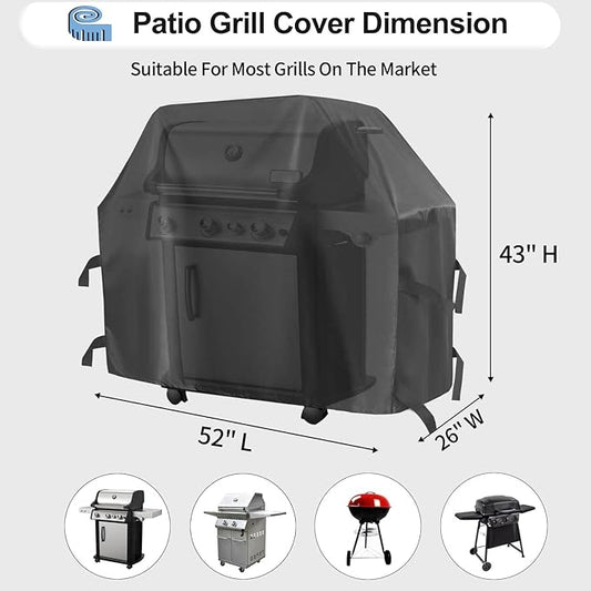 OutdoorLines Waterproof Heavy Duty BBQ Grill Cover - Universal Barbecue Grill Covers UV Resistant Barbeque Gas Grill Cover for Outdoor Outside Grill, 52L x 26W x 43H Inch, Black