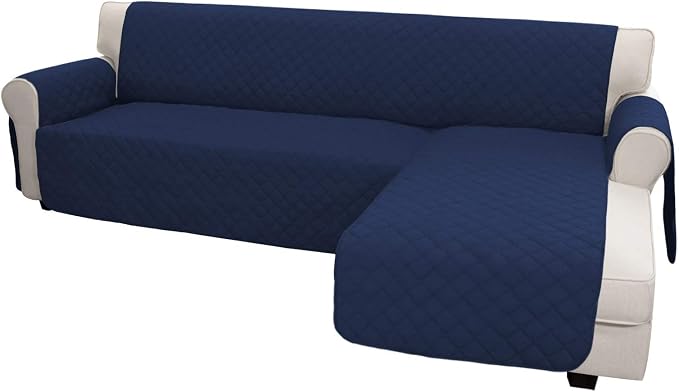 Easy-Going Reversible L-Shape Sectional Couch Cover, Small, Navy/Navy | Soft Sofa Slipcover For Dogs, Fits Left/Right Chaise Lounge Protector, Water Resistant Mat For Living Room