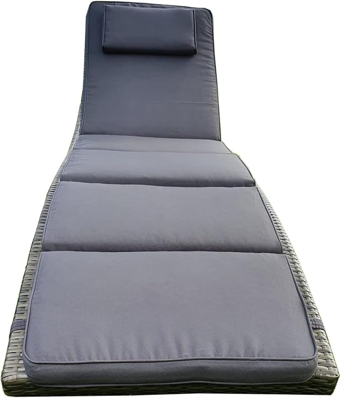 BTEXPERT Set of 2, Foldable Outdoor Chaise Pool Lounge Chairs Folding Wicker Rattan Sun Bed Patio Couch Reclining Lounger Adjustable Padded Backrest Pillow Assembled - Grey - Two