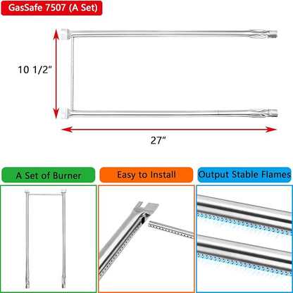 GasSaf Burner Tube Set Replacement for Weber 7507, Spirit S-200, S-210, E-200, E-210, Spirit 500 and 500LX, Genesis Silver A Grill Parts, 27 inch 304 Stainless Steel Gas Grill Burner Tube Kit