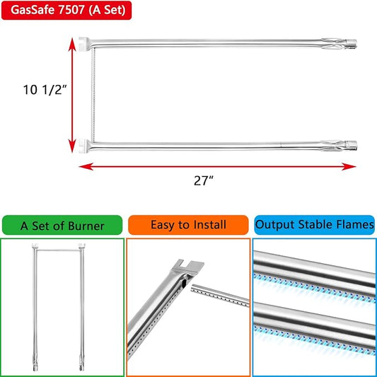 GasSaf Burner Tube Set Replacement for Weber 7507, Spirit S-200, S-210, E-200, E-210, Spirit 500 and 500LX, Genesis Silver A Grill Parts, 27 inch 304 Stainless Steel Gas Grill Burner Tube Kit
