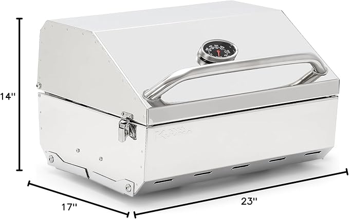 Camco Kuuma Stow N’Go 216 Elite Propane Grill | Features Built-In Thermometer & Push-Button Igniter | Includes Fold Away Legs & Removable Warming Rack | Use as Camping Stove and More (58155)
