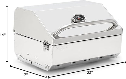 Camco Kuuma Stow N’Go 216 Elite Propane Grill | Features Built-In Thermometer & Push-Button Igniter | Includes Fold Away Legs & Removable Warming Rack | Use as Camping Stove and More (58155)