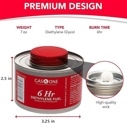 Gas One 48 Pack 6 Hour Chafing Fuel - Food Warmer for Chafing Dish Buffet Set - Reusable Liquid Safe Fuel with Wick & Lid Opener