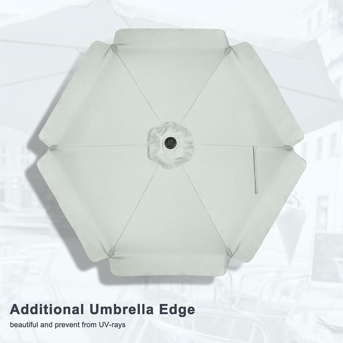 MASTERCANOPY 7.5ft Patio Umbrella with Valance, Crank & Tilt, Light Gray | 6 ribs, UV/fade-resist, waterproof, vent, for garden/deck/yard/pool