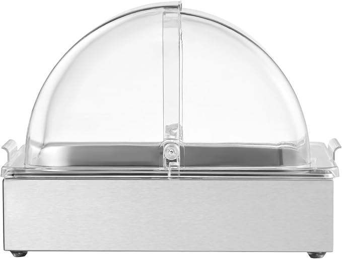 VEVOR Countertop Food Serving Display Container, 1 x 1/2 Pan Stainless Steel Food Serving Tray, Buffet Condiment Dispenser Display Rack with Clear Lid & Ice Tray, for Restaurant Hotel Kitchen Party