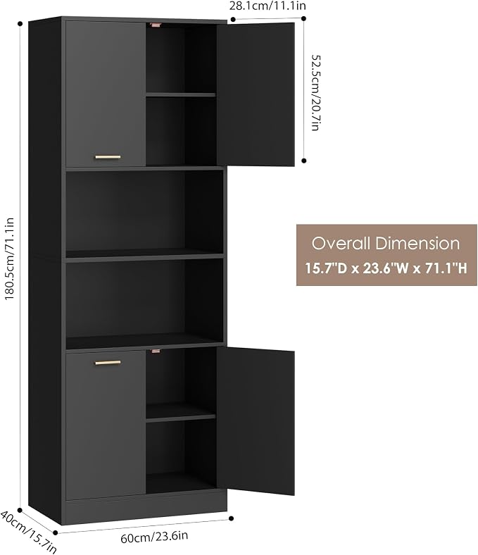 Keyluv 71" Kitchen Pantry Storage Cabinet, Kitchen Cabinet Hutch, Black | Freestanding Kitchen Hutch with Microwave Stand and Doors, Coffee Bar with Adjustable Shelves for Dining Room Living Room
