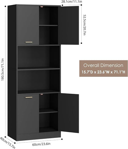 Keyluv 71" Kitchen Pantry Storage Cabinet, Kitchen Cabinet Hutch, Black | Freestanding Kitchen Hutch with Microwave Stand and Doors, Coffee Bar with Adjustable Shelves for Dining Room Living Room