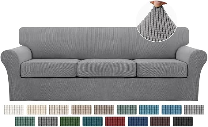 Turquoize 4 Piece Sofa Covers for 3 Cushion Couch Sofa Slipcover Soft Couch Cover for Dogs-Washable Sofa Furniture Covers with 3 Individual Large Cushion Covers (XL Sofa, Dove)