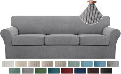 Turquoize 4 Piece Sofa Covers for 3 Cushion Couch Sofa Slipcover Soft Couch Cover for Dogs-Washable Sofa Furniture Covers with 3 Individual Large Cushion Covers (XL Sofa, Dove)
