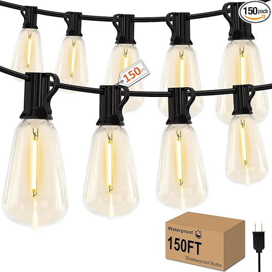 150FT LED Outdoor String Llights – Patio Lights Outdoor Waterproof for Outside – 2700K Vintage Edison Bulb String Light – Shatterproof Hanging Light for Cafe Porch Deck