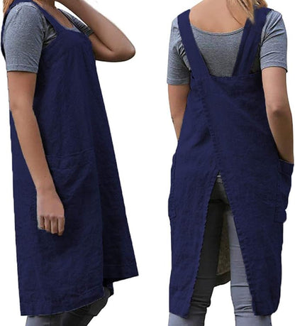 TBA Cotton Linen Apron Cross Back Apron for Women with Big Pockets Square Pinafore Dress for Baking Cooking BBQ & Grill