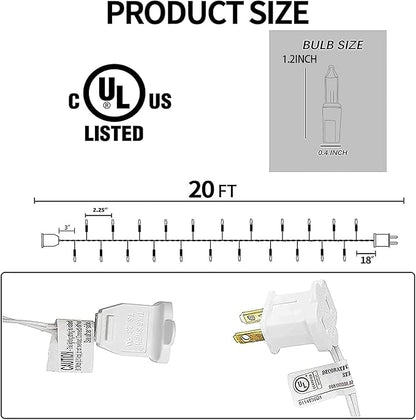 TW SHINE Christmas String Lights, 20FT 100 Count Incandescent White Wire Christmas Mini Lights, Waterproof Xmas String Lights for Outdoor Indoor Home Party Yard Decorations, Multi-Colored