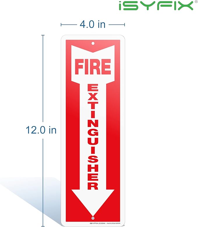 iSYFIX Reflective Fire Extinguisher Aluminum Signs – 5 Pack 4x12 Inch – Laminated for Ultimate UV and Fade Resistance, Indoor and Outdoor, for Business, Schools, Hospitals, Home