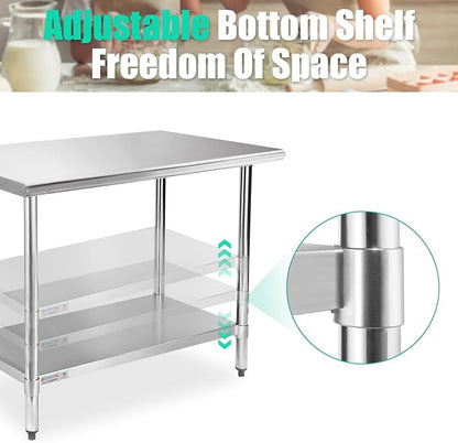 STABLEINK Stainless Steel Table with Undershelf 48x30 Inches 4ft for Prep | NSF Certified Heavy Duty Metal Work Table Workbench for Commercial Kitchen Restaurant Hotel Laundry Garage Chef Homemaker