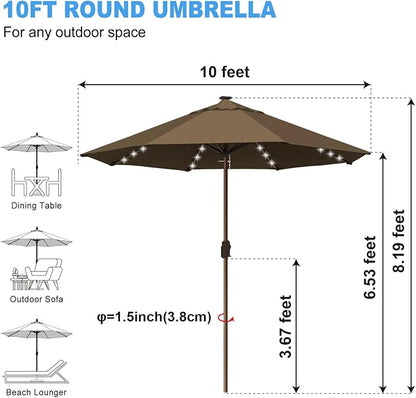 Eurmax USA 10-Year-Non-Fading 10FT Outdoor Patio Market Umbrella with LED Lights,UPF50+ UV Resistant,Heavy Duty Commercial Grade,Crank Lift Design,Windproof Vented Top for Garden,Pool,Deck,Chestnut