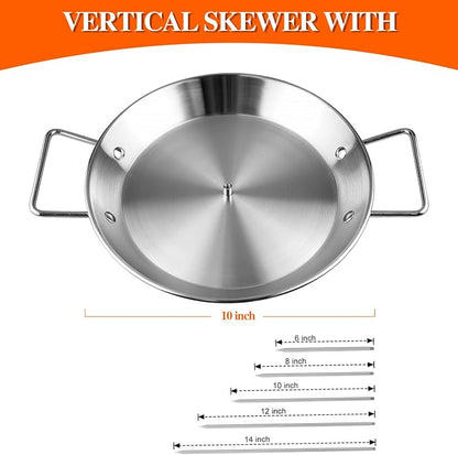Al Pastor Skewer for Grill, 304 Stainless Steel Vertical BBQ Stand with 3 Removable Spikes (6",8",10",12",14") - Heavy-Duty Shawarma Rotisserie for Tacos, Gyros, Kebabs, Smoker Oven