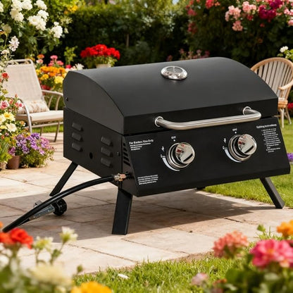 Outdoor Grills & Smokers: Portable Camping Charcoal Grill Cooking Barbecue with Thermometer, Side Shelves, and Ash Pan for Backyard BBQ,A1