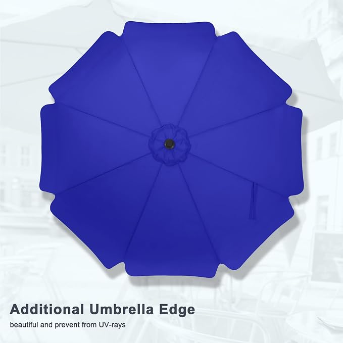 MASTERCANOPY 10ft Patio Umbrella with Valance, Crank & Tilt, Blue | 8 ribs, UV/fade-resist, waterproof, vent, for garden/deck/yard/pool