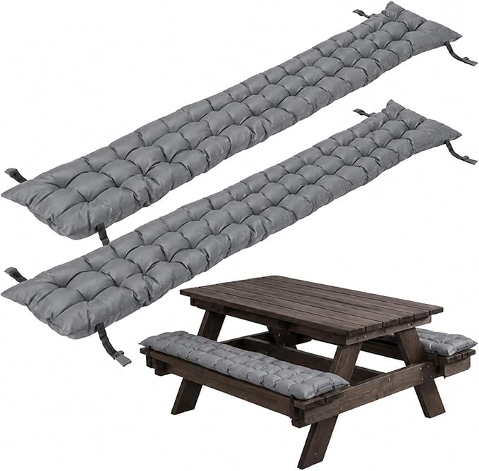 2pcs Picnic Table Bench Cushions, 72 x 10 x 3 Inch Outdoor Bench Seat Cushions with Ties, Tufted Patio Bench Pads for Picnic Table, Garden, Porch, Patio and Backyard Seating