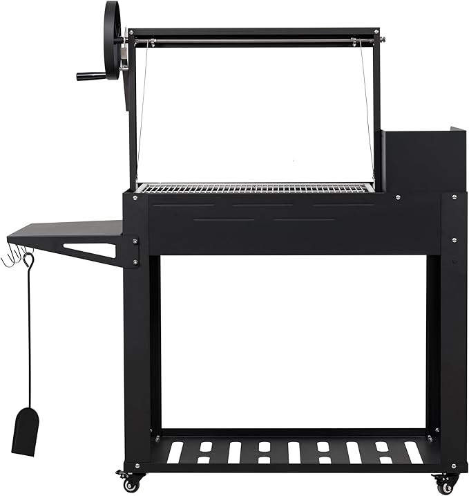 KoolMore 54 in. Charcoal BBQ Grill, Santa Maria Argentine Style Outdoor Grill with Adjustable Grate, Large Barbecue Grill for Outdoor Cooking, Black