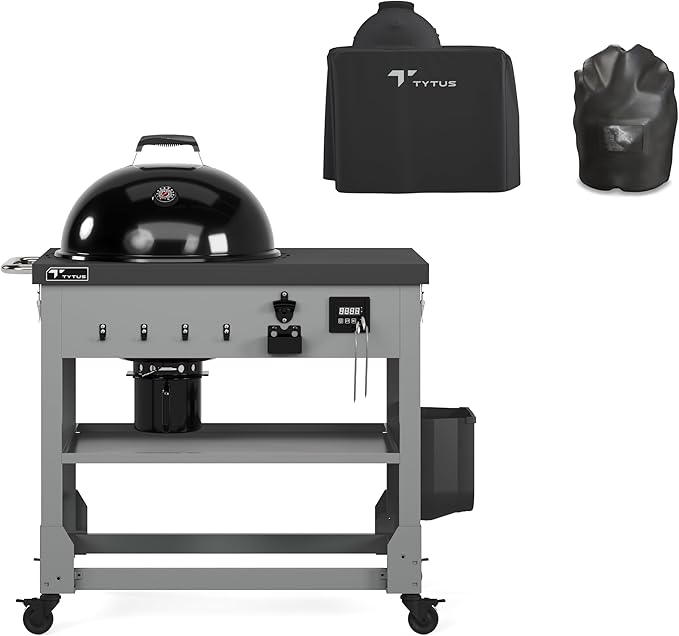 TYTUS Anaheim 22-Inch Charcoal Kettle Grill with Cart, Porcelain-Enameled Cast Iron Grates, Adjustable Air Vent, and Quick Assembly – BBQ Grill for Outdoor Cooking