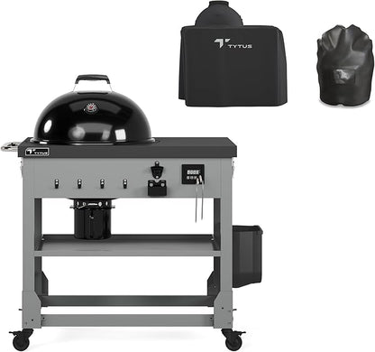 TYTUS Anaheim 22-Inch Charcoal Kettle Grill with Cart, Porcelain-Enameled Cast Iron Grates, Adjustable Air Vent, and Quick Assembly – BBQ Grill for Outdoor Cooking