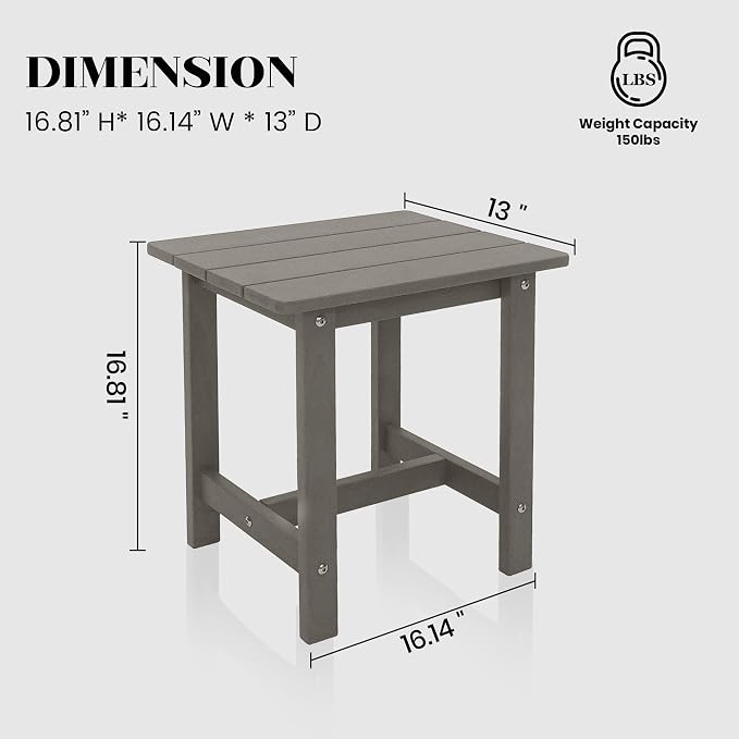 Outdoor Side Table, Weather Resistant Double Small Adirondack Side Table, Outdoor Indoor End Table for Chair, 17" Patio Table for Pool, Deck and Porch, Black (Item1, Grey)