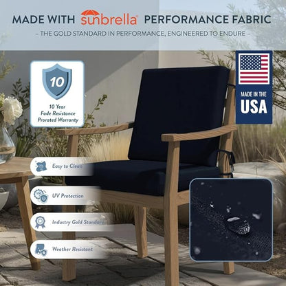 California Umbrella Outdoor Dining Chair, Set of 4 Patio Seat Cushions, 20 x 40 Inch, Premium Outdoor Memory Foam, Fade Resistant, Sunbrella Fabric, Fabric Ties, Navy