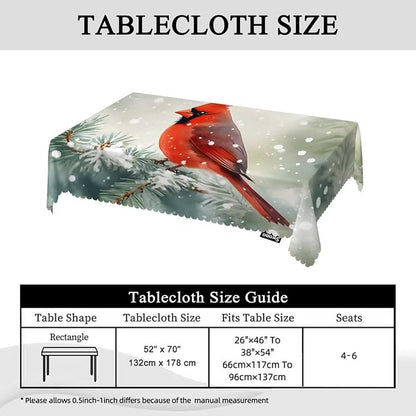 Swono Cardinal Bird Tablecloth Winter Cardinal Bird Red Rectangle Table Cloth Washable Plaid Table Cover for Kitchen Holiday Dinner, 52x 70 Inch Tablecloth