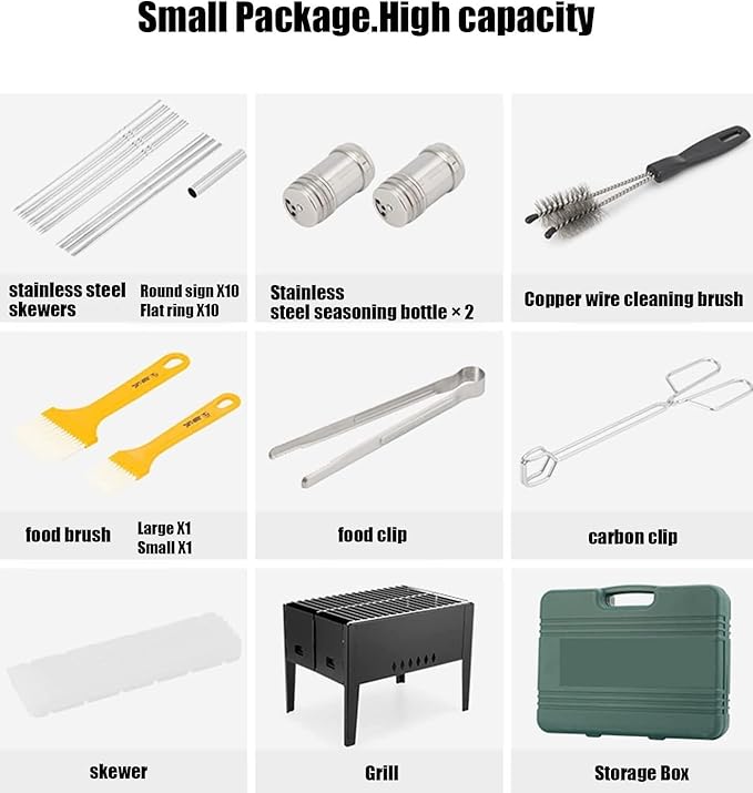 Foldable and Portable Folding Portable BBQ Charcoal Grill Outdoor Stainless Steel Cooking Beach Camping Picnic Heat Resistant