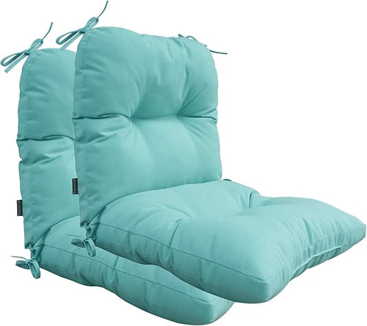 Outdoor Chair Cushions, Fade Resistant Replacement Tufted Cushion for Patio Dining Chair, Set of 2, Light Blue