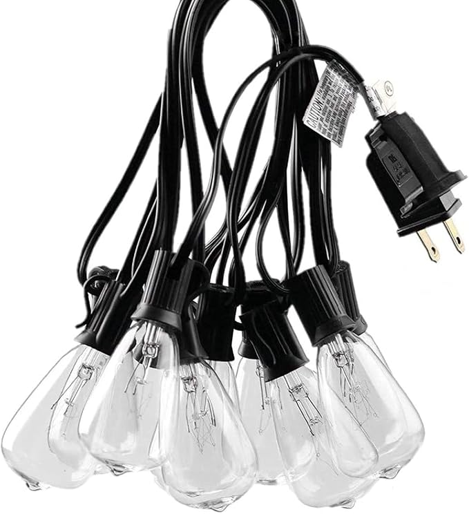 SUNSGNE 10Ft Outdoor Patio String Lights with 11 Edison Bulbs (1 Spare), Vintage Edison Bulb String Lights for Patio Garden Backyard Porch Bistro Umbrella Party, 7 Watt E12 Base, Black Wire