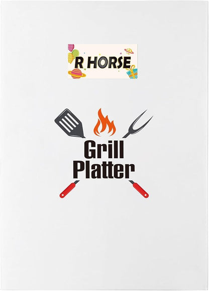 R HORSE Funny Melamine Grill Platter Gift, Barbecue White Oval Serving Tray | Christmas, New Year, Birthday Gift for Men, Dad, Boyfriend, Ideal for Appetizer Dessert Charcuterie Outdoor Indoor Party