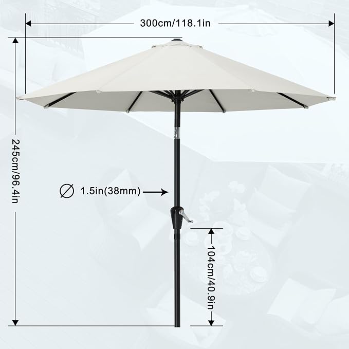 MASTERCANOPY 10ft Patio Umbrella with Tilt & Crank, Light Beige | 8 sturdy ribs;UV/water resistant;Vent;easy setup;for garden/deck/backyard/pool