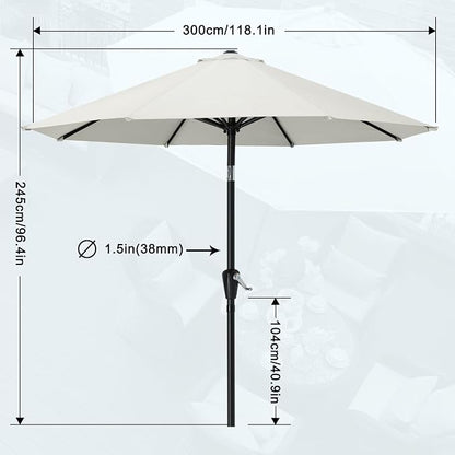 MASTERCANOPY 10ft Patio Umbrella with Tilt & Crank, Light Beige | 8 sturdy ribs;UV/water resistant;Vent;easy setup;for garden/deck/backyard/pool