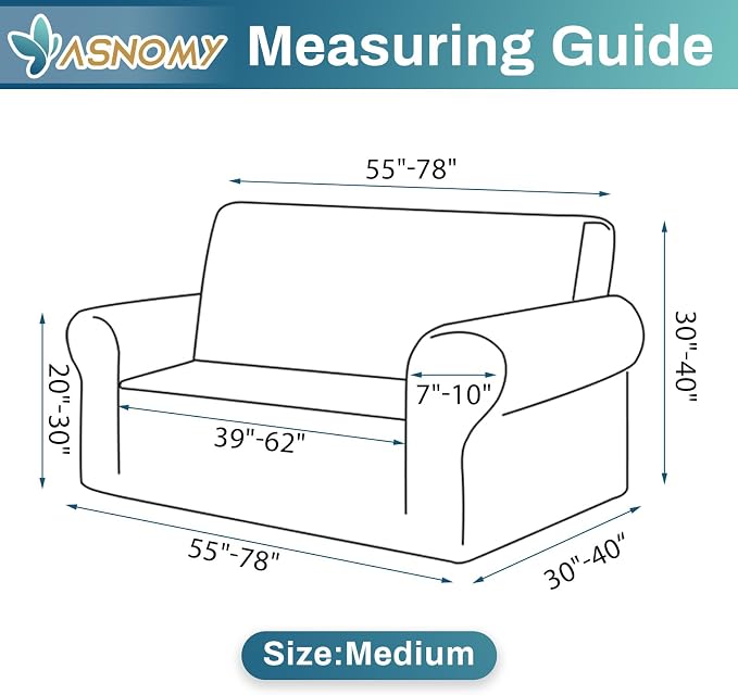 Asnomy Stretch Couch Covers Washable, loveseat Cover Slipcovers,River Blue | 1-Piece Sofa Cover(55"-78") loveseat cover Furniture Protector Soft Jacquard,Non-Slip Elastic Bottom for Dogs & Kids