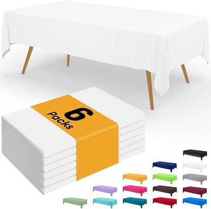 Smiry Disposable Table Cloth - 6 Pack, 60 x 102 Inch Waterproof Rectangle Tablecloths for Parties, Decorative Plastic Table Cover, Leakproof & Sturdy, White