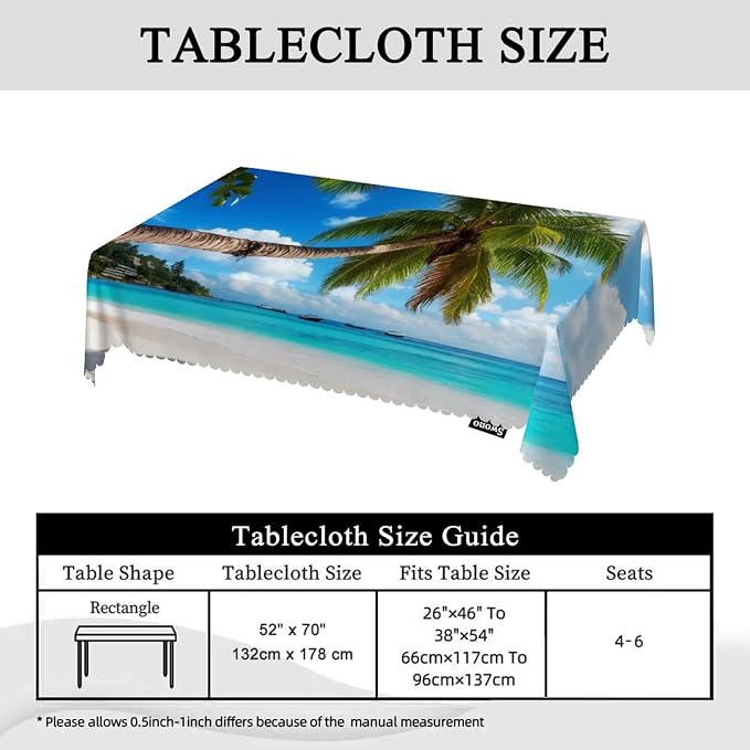 Swono Rectangle Tablecloth Tropical Beach Table Cover 52x70 Inch Paradise Palms Turquoise Ocean Sea Table Cloth for Rectangle Tables Decorative Tablecloth for Dining Party Camping BBQ