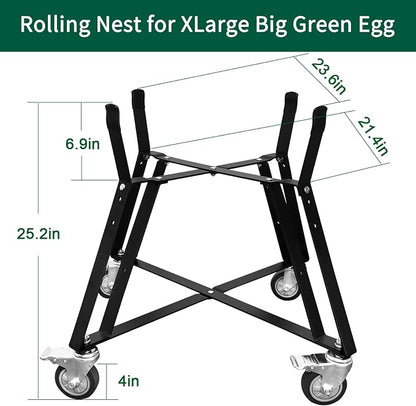 XLarge Big Green Egg Nest,Grill Stand for Big Green Egg Accessories,Rolling Nest with Heavy Duty Locking Caster Wheels Powder Coated Steel for BGE Smoker Kamado Joe Grill Stand Accessories