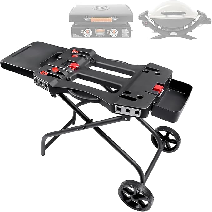 Portable Grill Cart for Weber Q1200, Q1000, Q2200, Q2000, Collapsible Griddle Stand for Blackstone 17" 22" Table Top Griddles, Outdoor Portable Folding Cart
