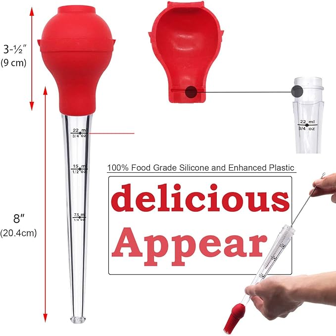 Best tableware Turkey Baster set of 4 commercial-grade quality FDA silicone bulbs, including marinating needles and barbecue brushes and cleaning brushes, easy to clean and can be used repeatedly.