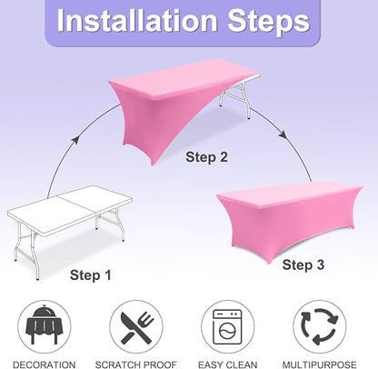 ABCCANOPY 6FT Spandex Table Cover, Stretch Fitted Tablecloth, Pink | Rectangular Tight, Fitted, Washable and Wrinkle Resistant Table Protector for Wedding, Banquet,Birthday, Party, Event