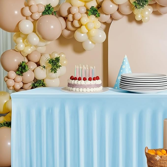 4 Pack Baby Blue Spandex Table Covers 4ft Rectangle Ruffle Skirts for Party | Elastic Table Covers 4 Foot, Pleated Fitted Table Cloths, Wrinkle Resistant Elegant Table Skirts Wedding, Banquets