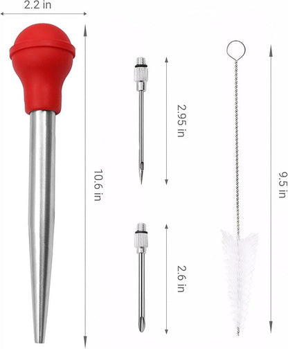 Large Turkey Baster with 2 Stainless Steel Needles,injector marinades for meats,turkey basters for cooking red (Red)
