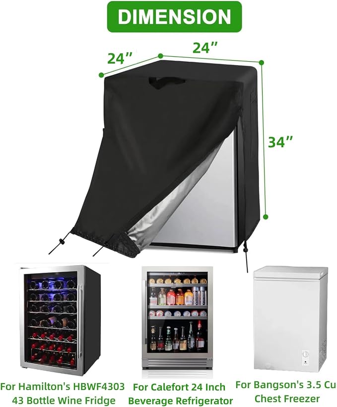 Mini Refrigerator Cover for 24 Inch 3-5 Cu Ft Single Door Beverage Freezer | 24x24x34,Waterproof Dustproof Heavy Duty Oxford Fabric,for Most 24 Inch 3.0-5.0 Cubic Feet 1 Door Small Wine Fridge