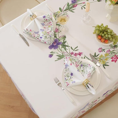 SASTYBALE Spring & Summer Floral Tablecloth 52 x 70 Inch Rectangular | Wildflower & Butterfly Printed, Rectangle Table Cover, Waterproof Spill Proof Wrinkle Free for Dining, Party, Indoor, Outdoor