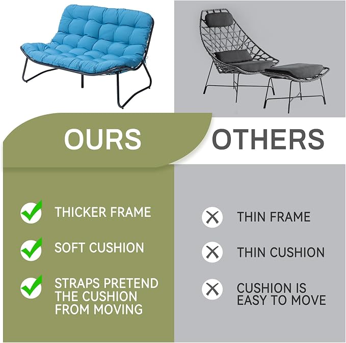 Crestlive Products Outdoor Couch，Patio Loveseat with Soft Cushions All Weather Patio Furniture for Porch/Balcony/Yard (3PC Blue)